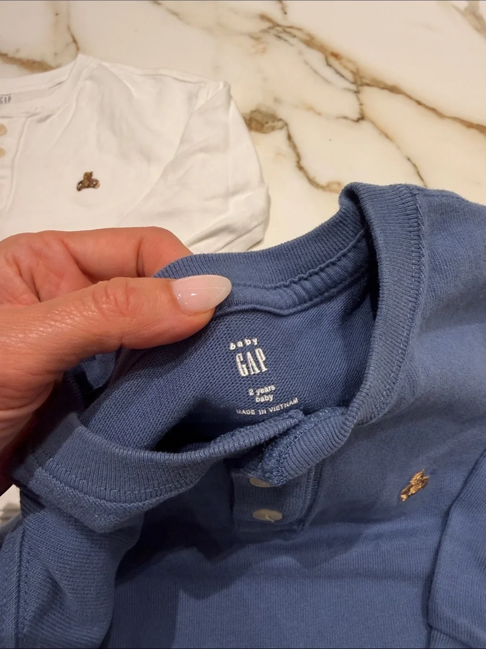 GAP Long-Sleeve Henley Tops - White & Blue